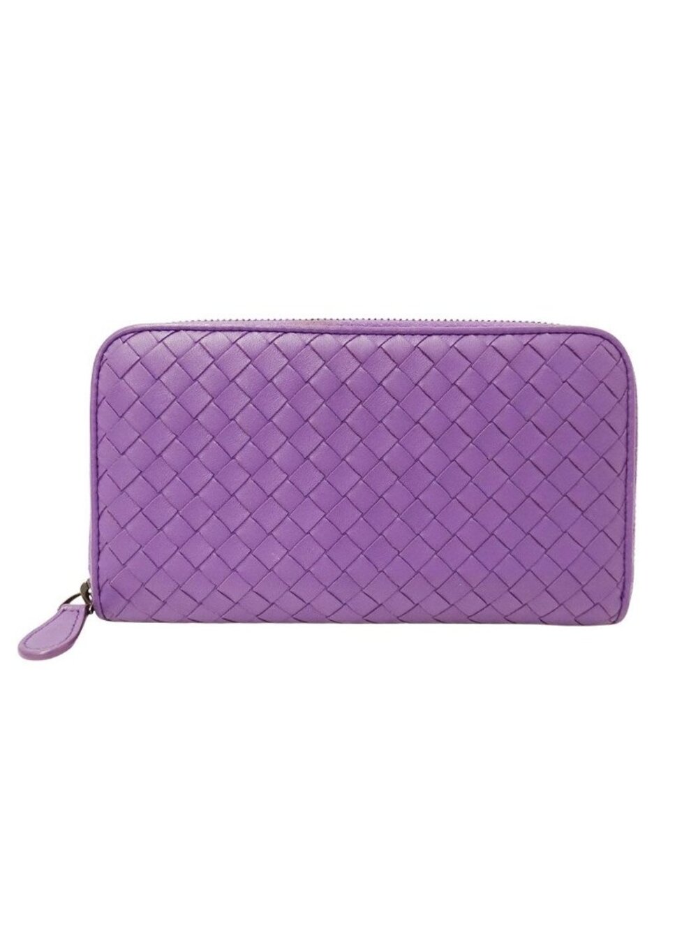 Bottega Veneta Wallet Intrecciato Leather Purple Loud Zipper Braided Fabric